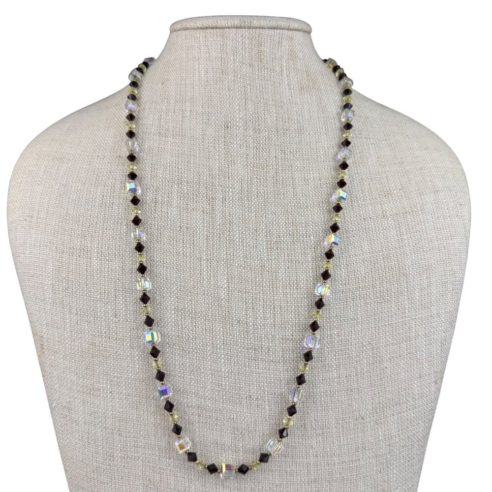 Vintage Faceted  Womens Glass Bead Strand Necklace Handmade